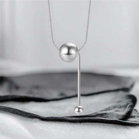 NEW 18K white gold plated necklace ball pendant snake chain jewelry B23 - Picture 4 of 4